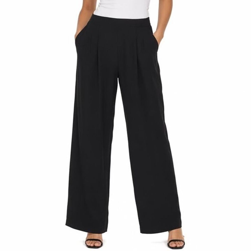 Athleta Linen Track Pants XS Black Stretch Slash Pockets Drawstring Wide Leg